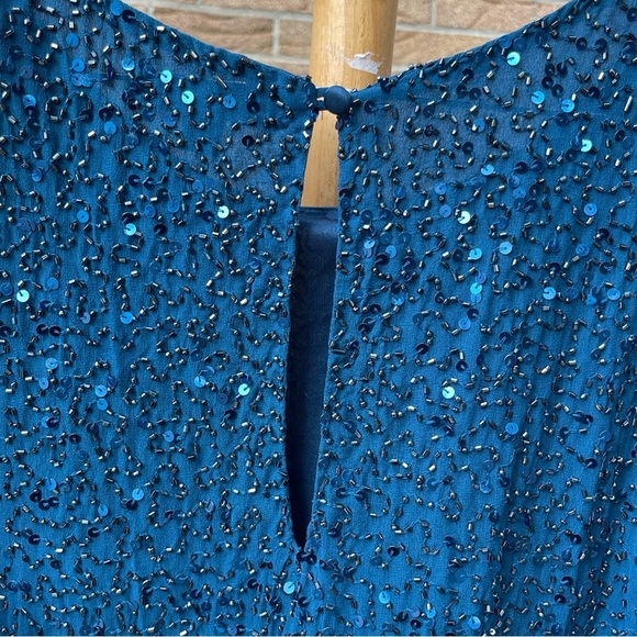 AIDAN MATTOX BEADED SEQUIN BEADED SILK Drape Cold Shoulder Party Dress Size 8 - Picture 6 of 9